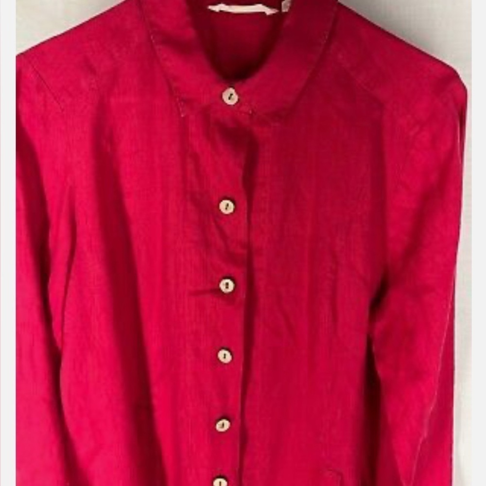 SOFT SURROUNDINGS Sz S women Red Button Up Linen Lagenlook Coastal Tunic - Picture 2 of 2